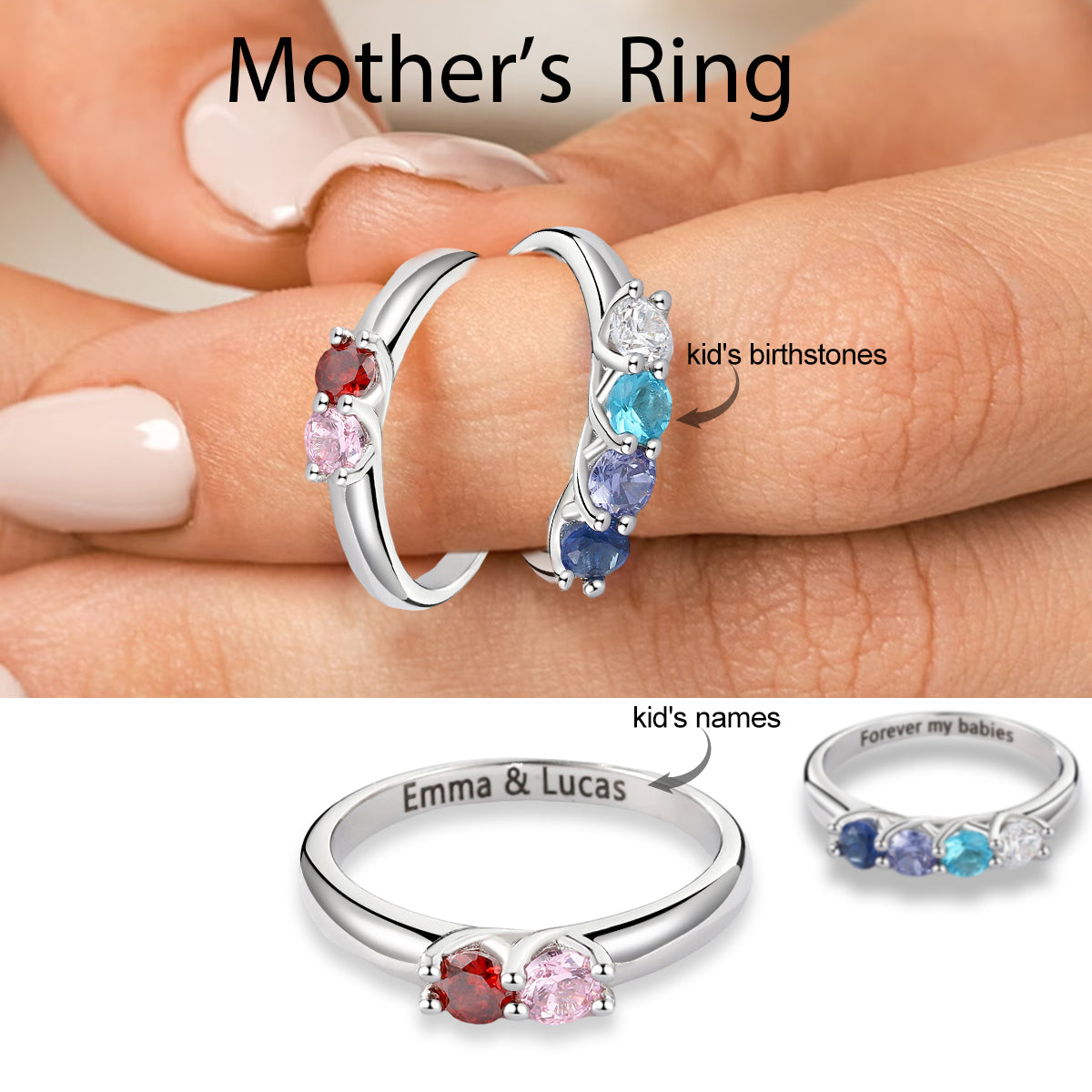 Specialized With Kid's Birthstones-Personalized Mother's Ring