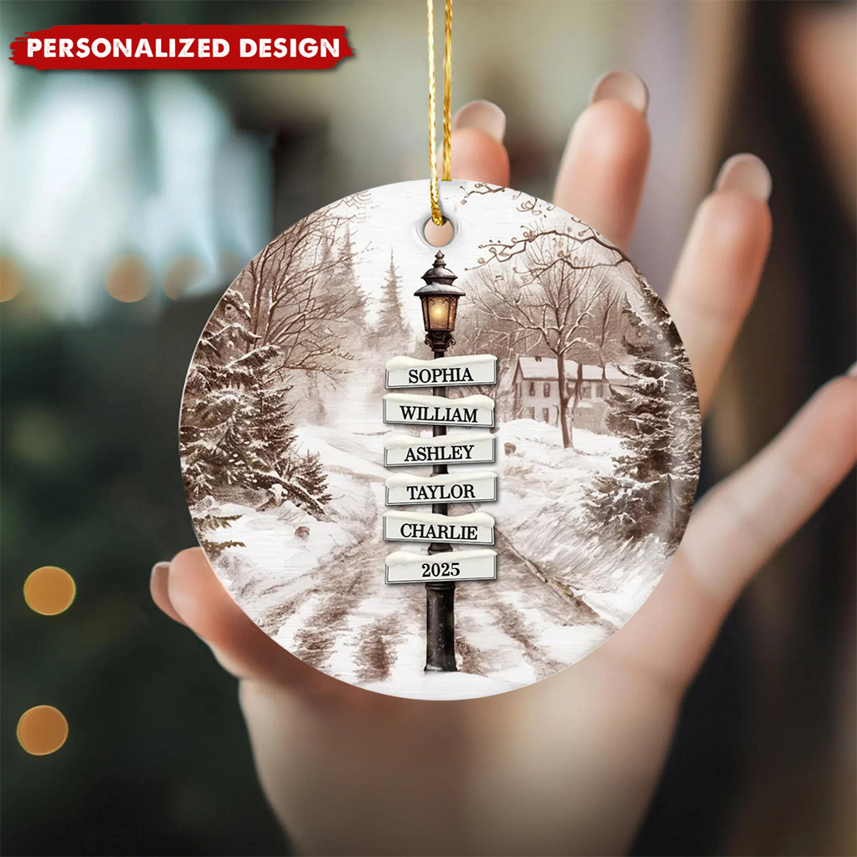 Personalized Retro Street Lamp Family Name Christmas Ornament