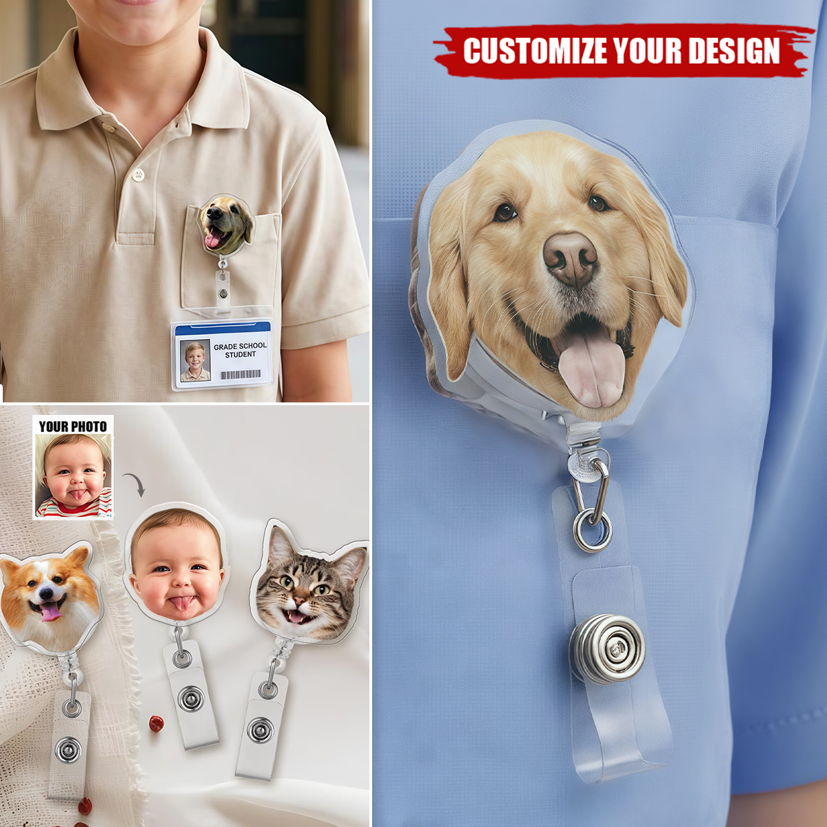 Personalized Funny Pet Badge Reel from Photo, Gifts for Nurse