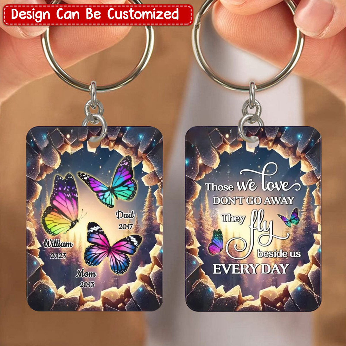 Personalized Family Butterflies 3D Hole Memorial Acrylic Keychain