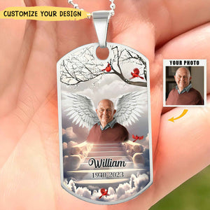 Memorial Upload Photo Angel Wings Personalized Dogtag Necklace