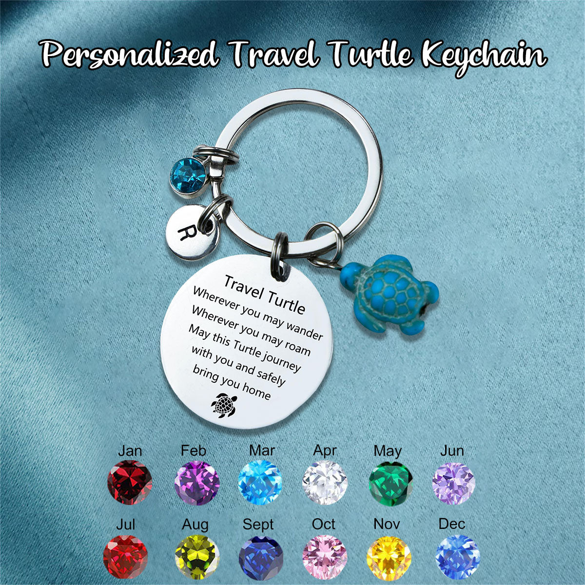 Personalized Keychain, Travel Sea Turtle Keyring, Journey Good Luck Charm