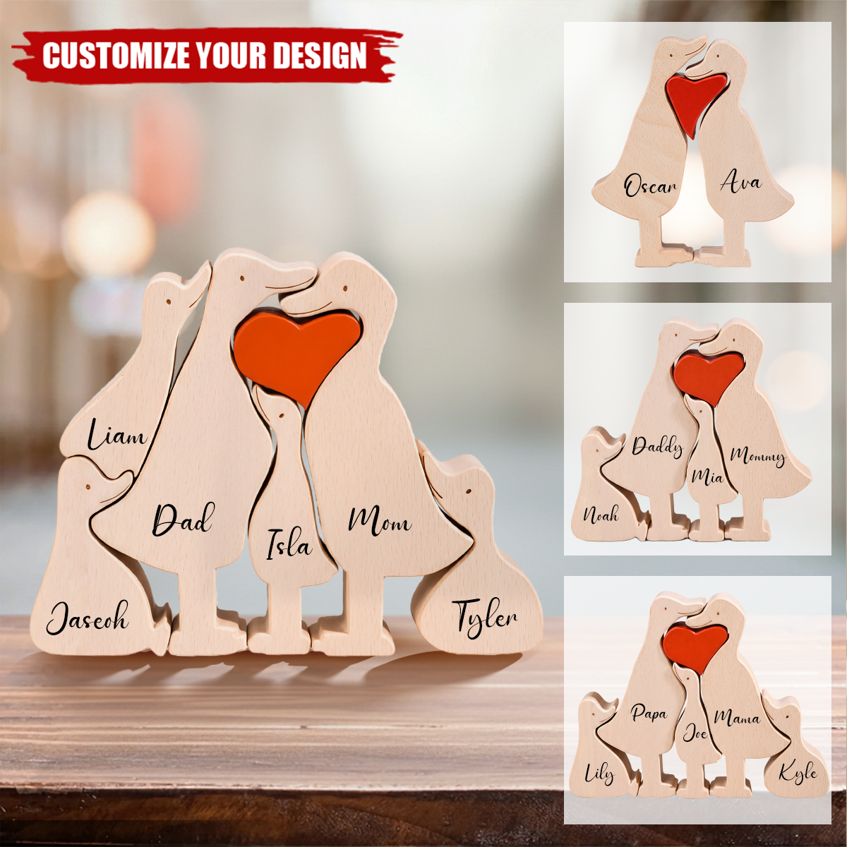 Personalized Carved Family Wooden Duck Puzzle