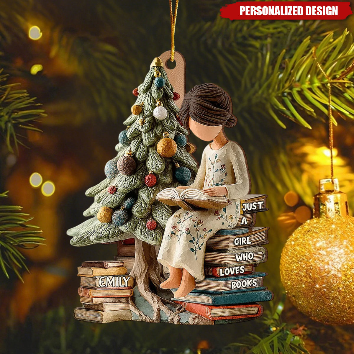 Just a Girl Who Loves Books Ornament, Personalized Reading Girl Ornament