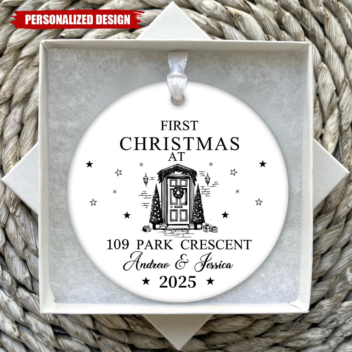 First Christmas Happy New Home Gift - Personalized Ceramic Ornament