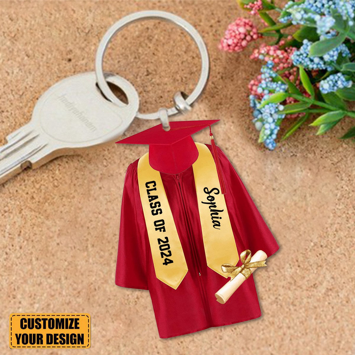 Personalized Graduation Gown Cap Custom Acrylic Keychain, Gift For Gra ...