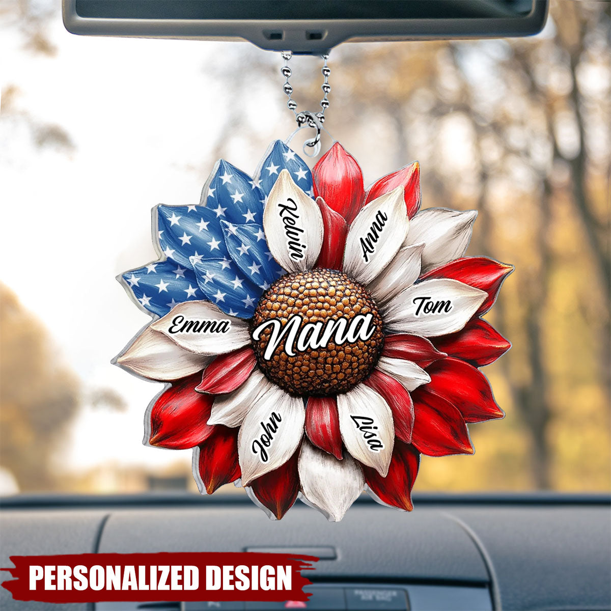 Sunflower 4th Of July - Personalized Acrylic Car Hanger, Gift For Mom