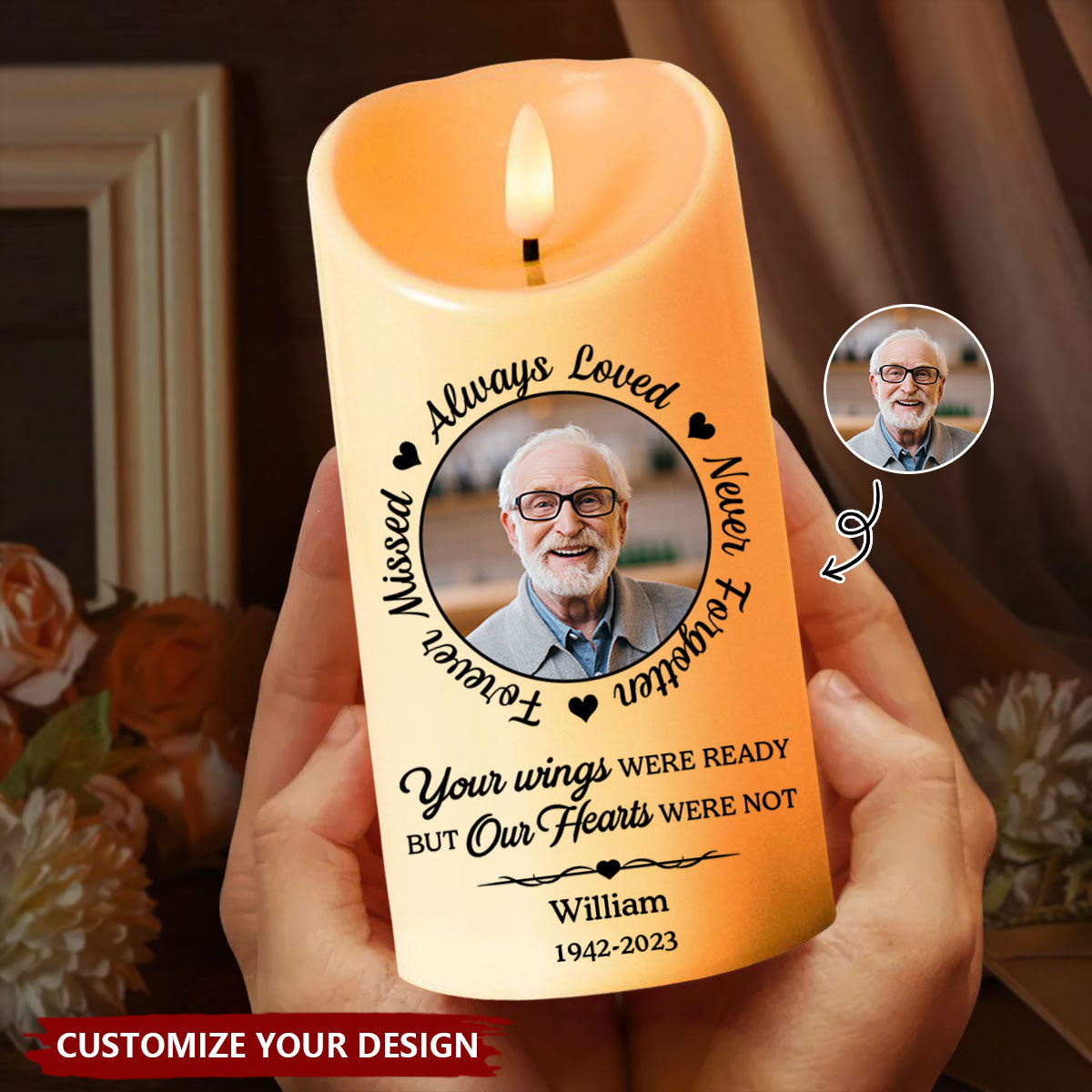 Custom Photo Always In Our Thoughts - Memorial Personalized Custom LED Candle