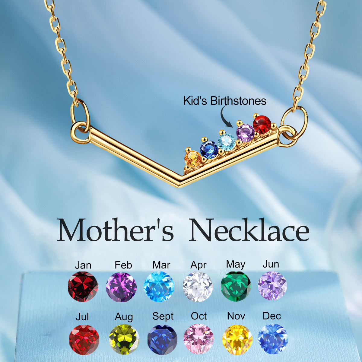 Personalized Birthstone V-shaped Necklace, Gift For Mother