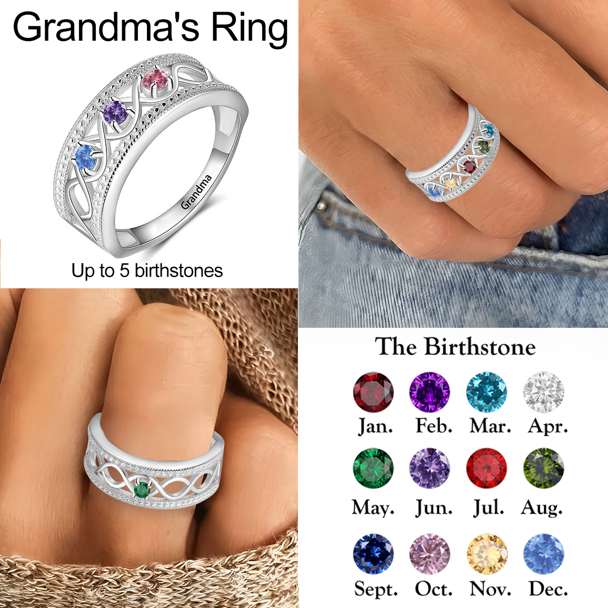1-5 Birthstones, Custom Infinity Family Ring For Mother, Grandma