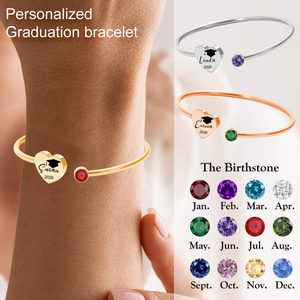 Personalized Graduation Birthstone Engraved Bracelet, Class of 2026