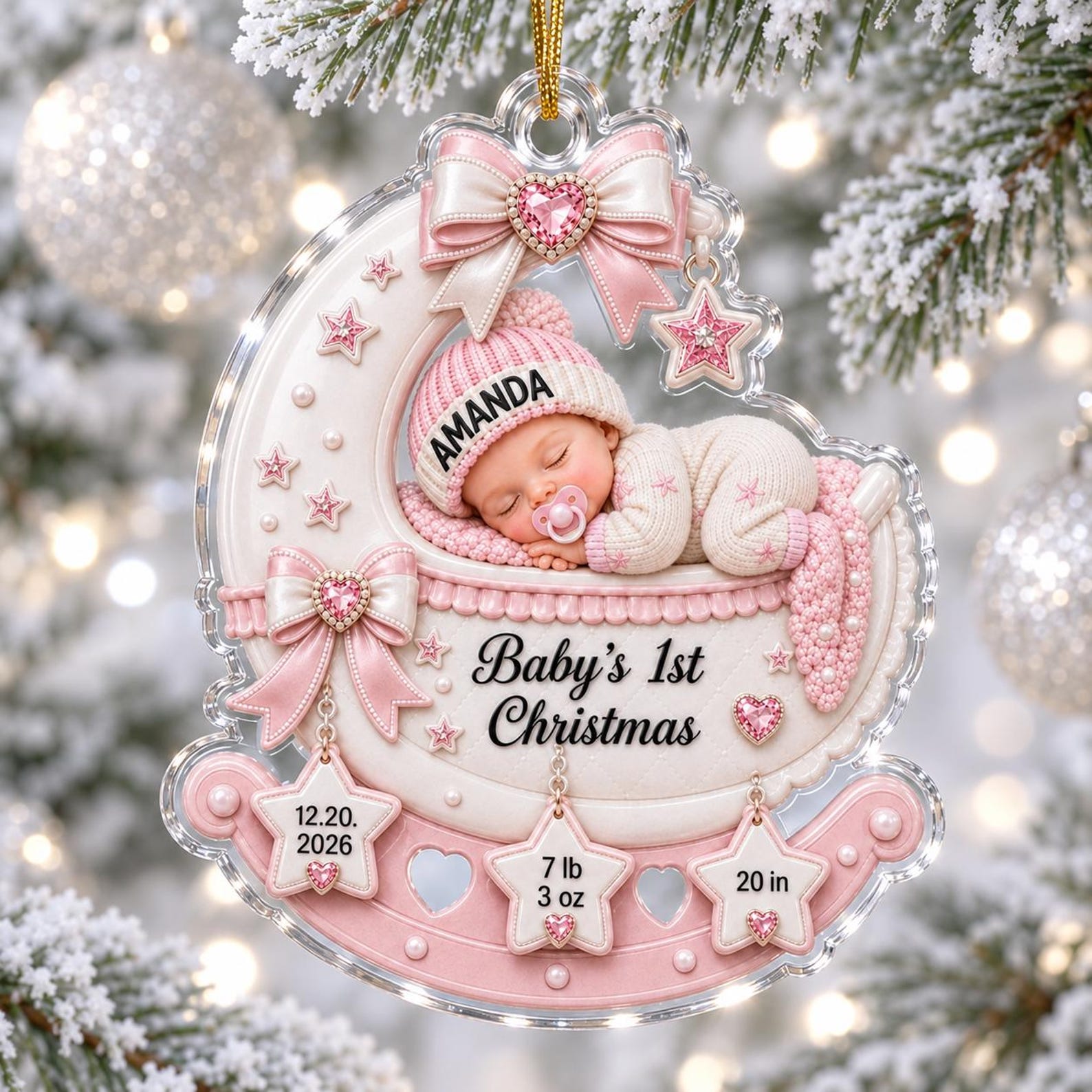 Personalized Custom Name Birth Stats Baby’s First Christmas Ornament
