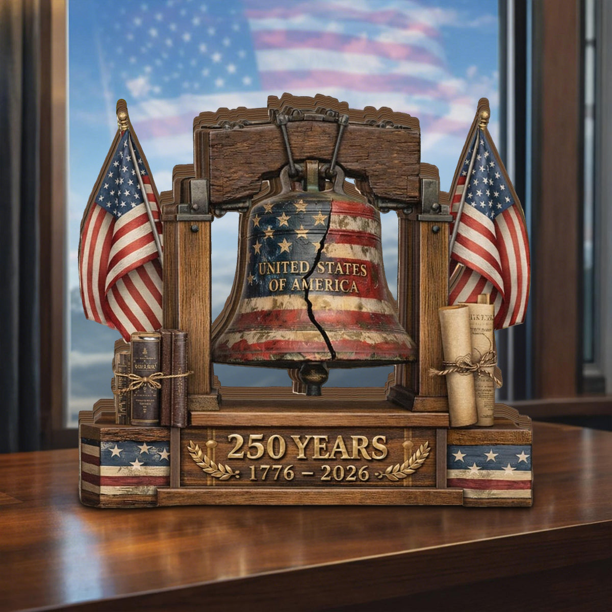 America 250th Anniversary Liberty Bell Wooden Plaque