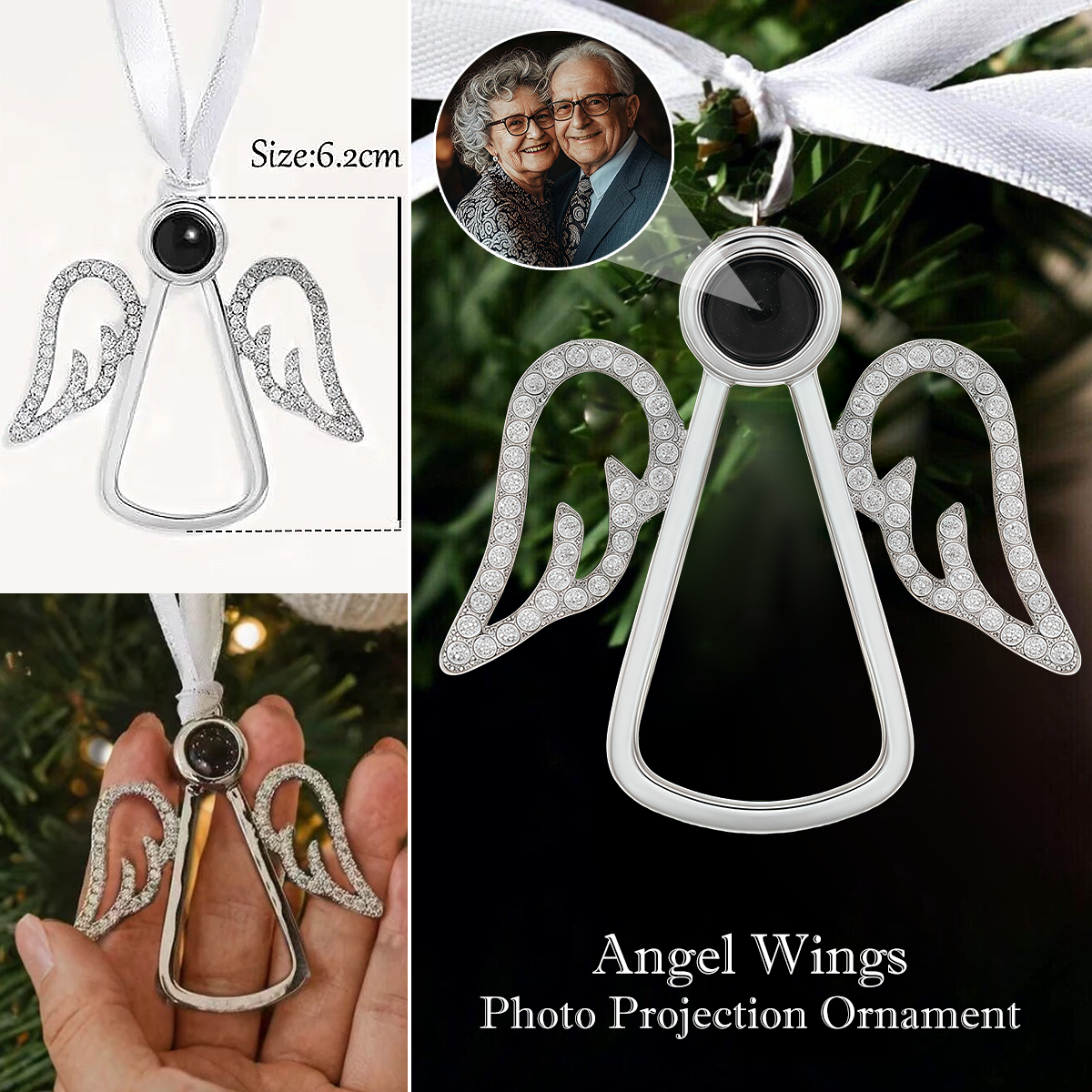 Personalized Angel Wings Memorial Photo Projection Ornament