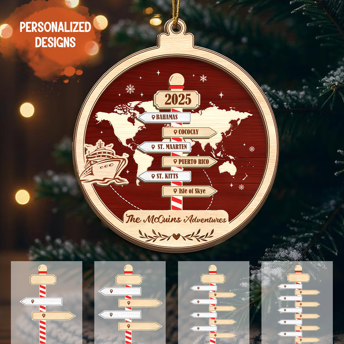 Personalized Cruise Travel Adventure Ornament, Custom Traveling Destination Ornament