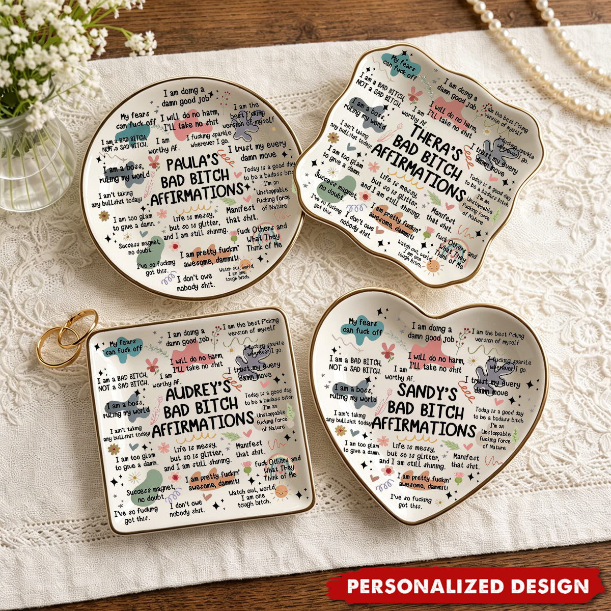 Personalized Swear Affirmations Ring Dish, Custom Name Jewelry Tray