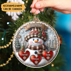 Warm Vintage Snowman Grandma Mom Sweet Heart Kids Personalized Ornament