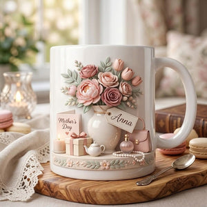 Personalized Mother's Day Ceramic Mug, Custom Floral Coffee Cup