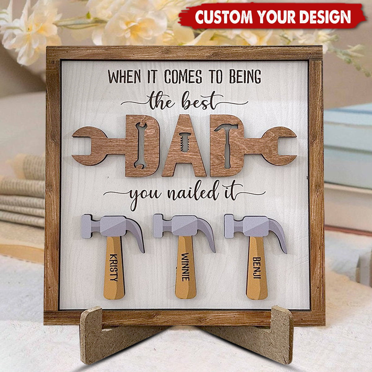 Personalized Father's Day Gift, Wooden Plaque With Kid's Name, The Best Dad Sign