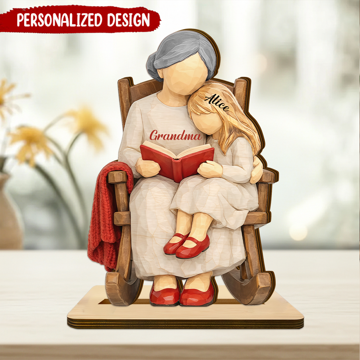 Personalized Reading Grandma Granddaughter Wooden Plaque