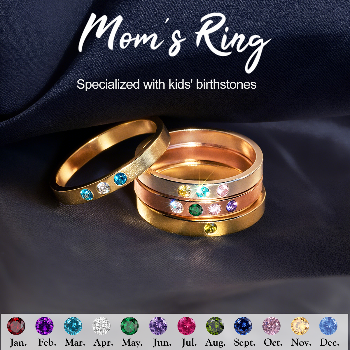 Personalized Family Birthstones Ring, Gift for Grandma Mom