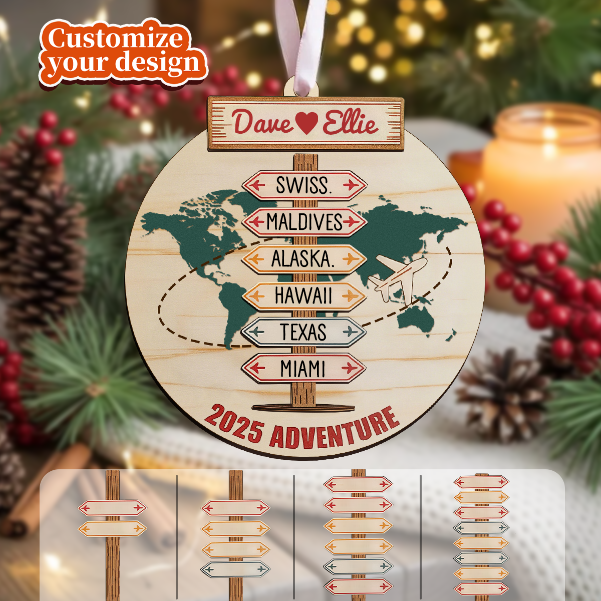 Personalized Travel Adventure Destinations Christmas Ornament
