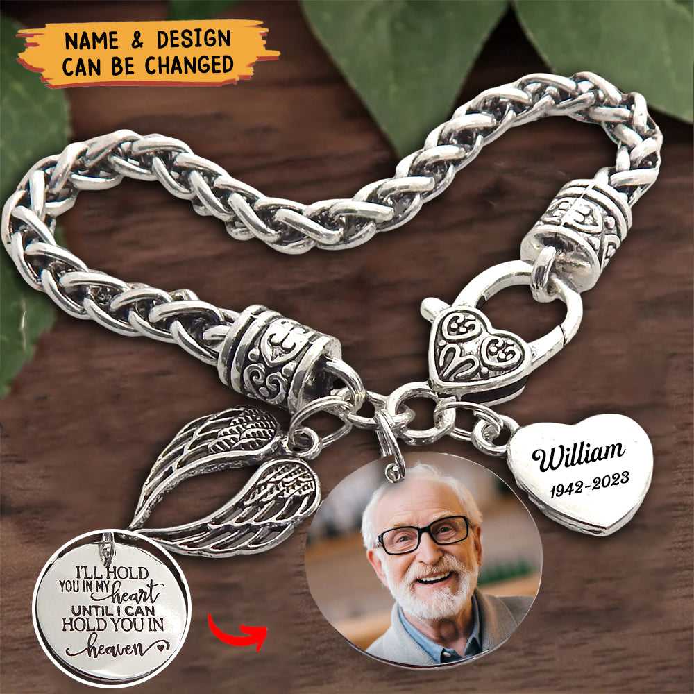 Personalized I'll Hold You in Heart Memorial Antique Silver Bracelet