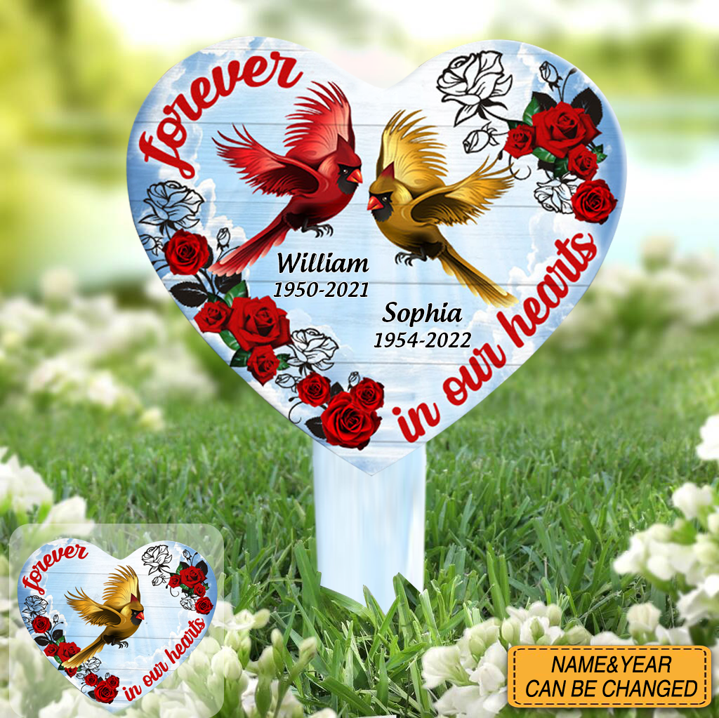 Personalized Forever In Our Hearts Rose Heart Heaven Cardinal Acrylic Plaque Stake