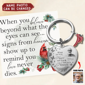 Personalized Cardinal Heart Memorial Stainless Steel Keychain