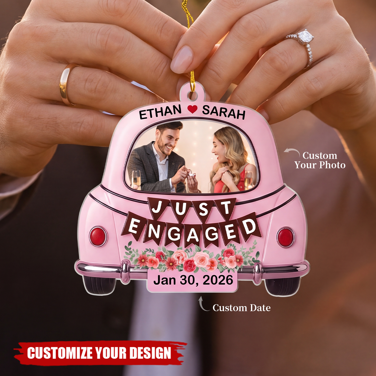 Personalized Just Married Truck Wedding Photo Ornament