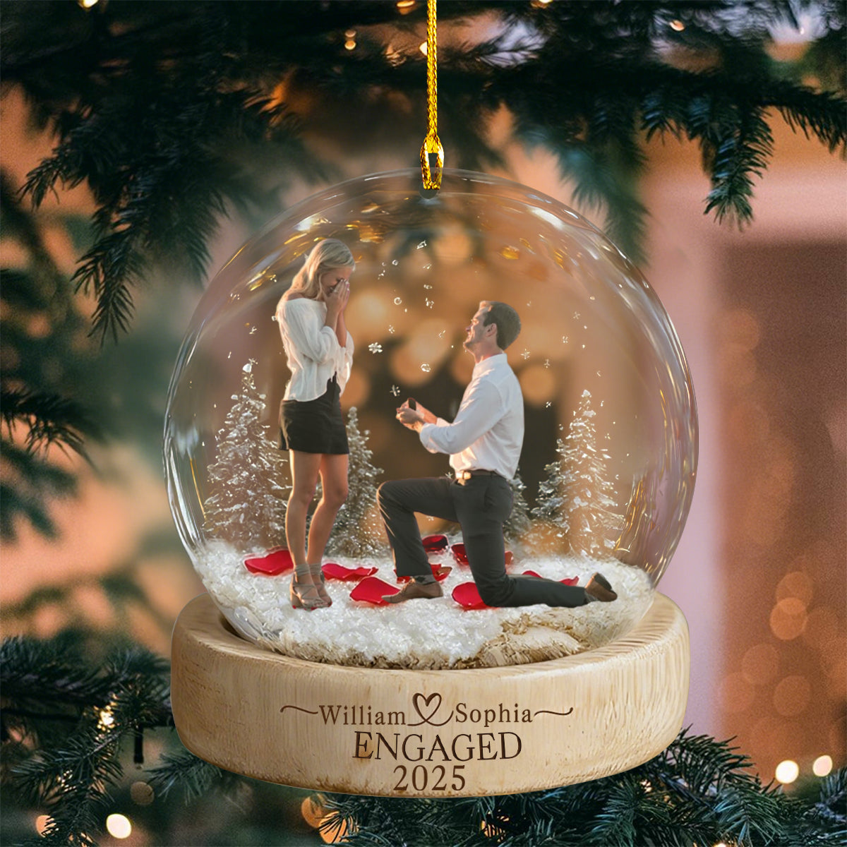 Personalized Photo Engagement Acrylic Ornament, Newlywed Couple Gift