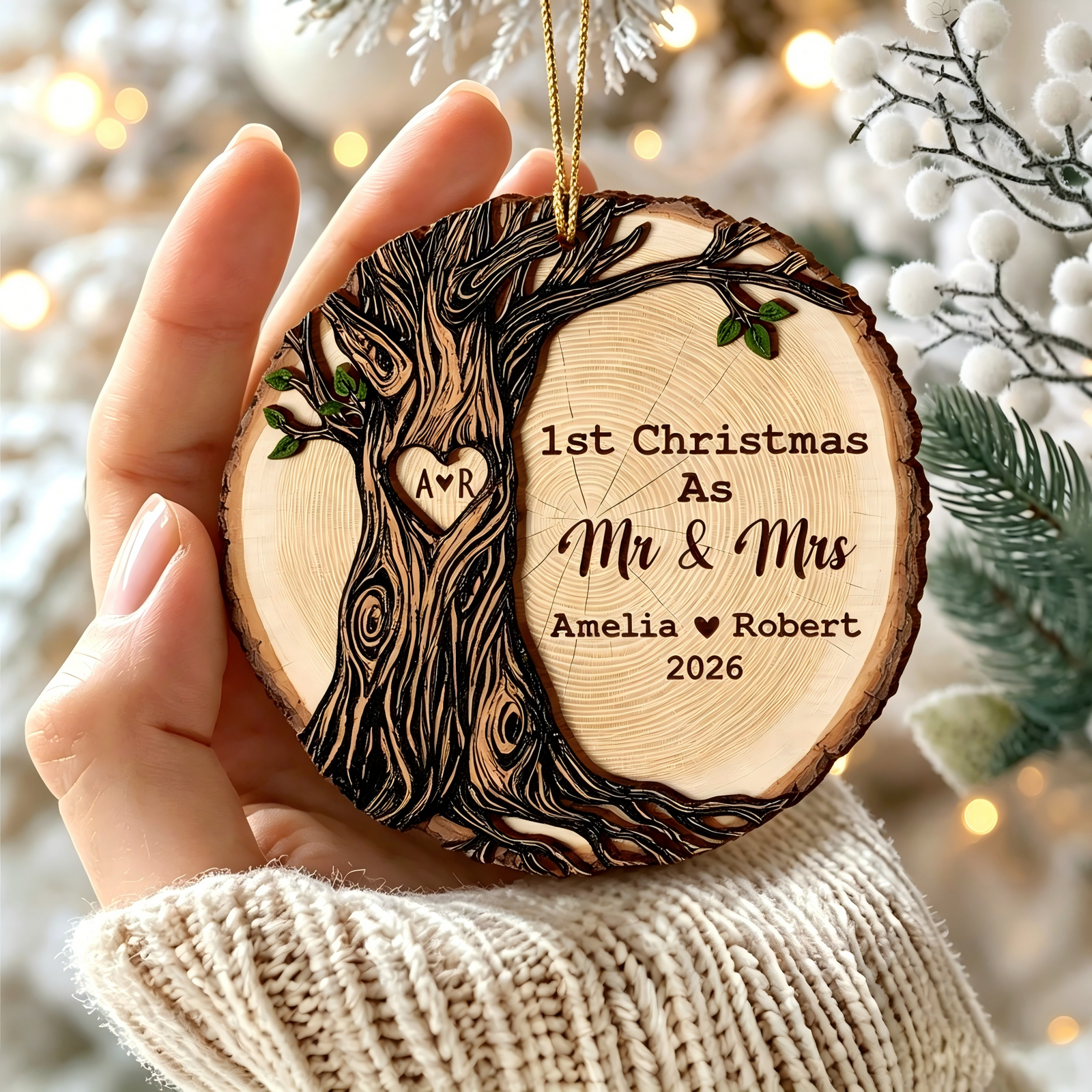 Personalized First Christmas as Mr & Mrs Wooden Ornament