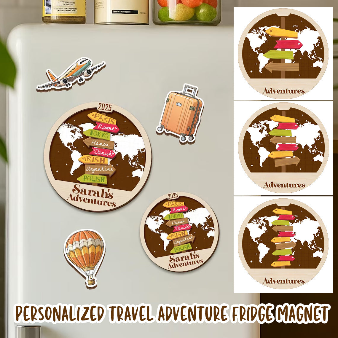 Personalized Travel Adventure Fridge Magnet, Christmas Gift