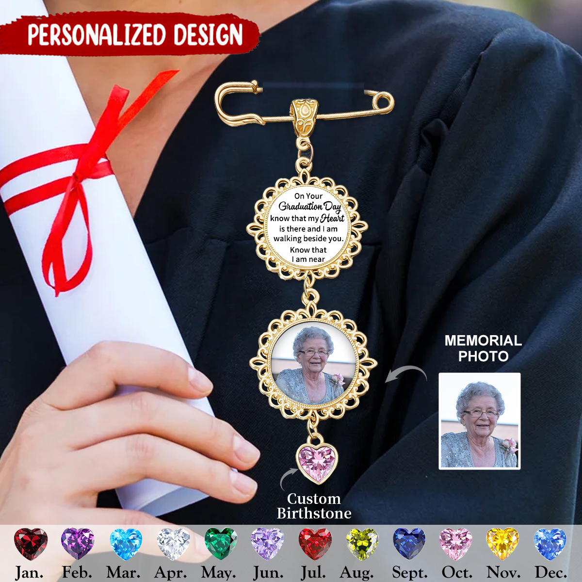 Personalized Memorial Photo Birthstone Graduation Charm
