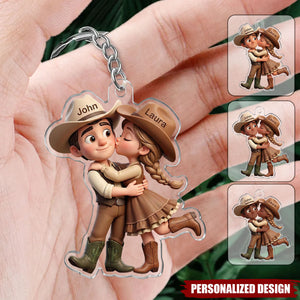 Personalized Couple Cowboy Cowgirl Keychain