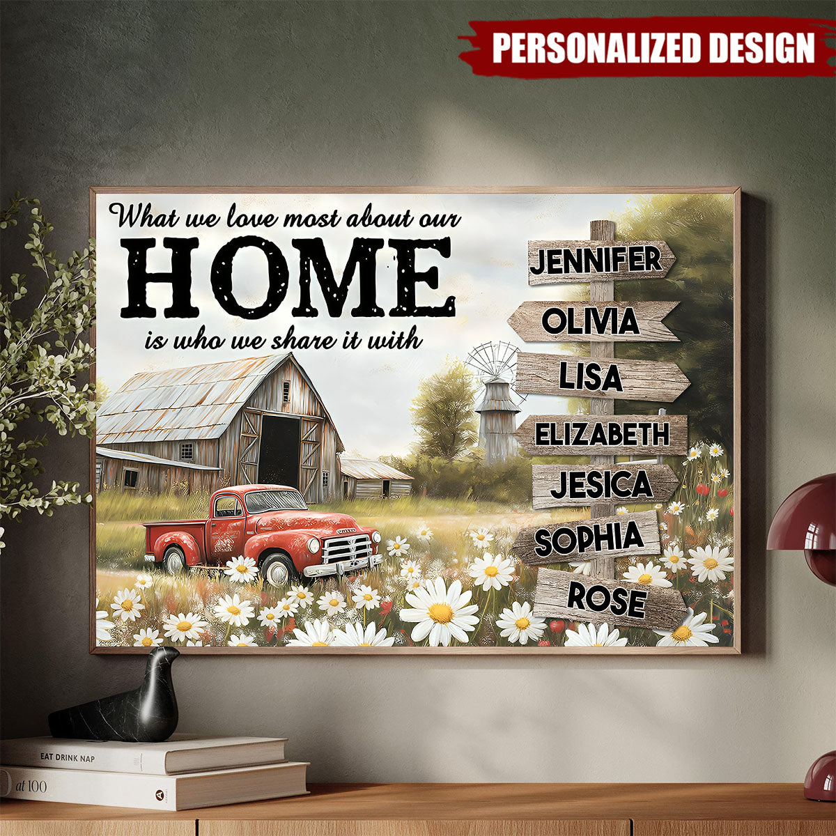 Personalized Family Poster, Custom Name, Vintage Rustic Wrapped Canvas