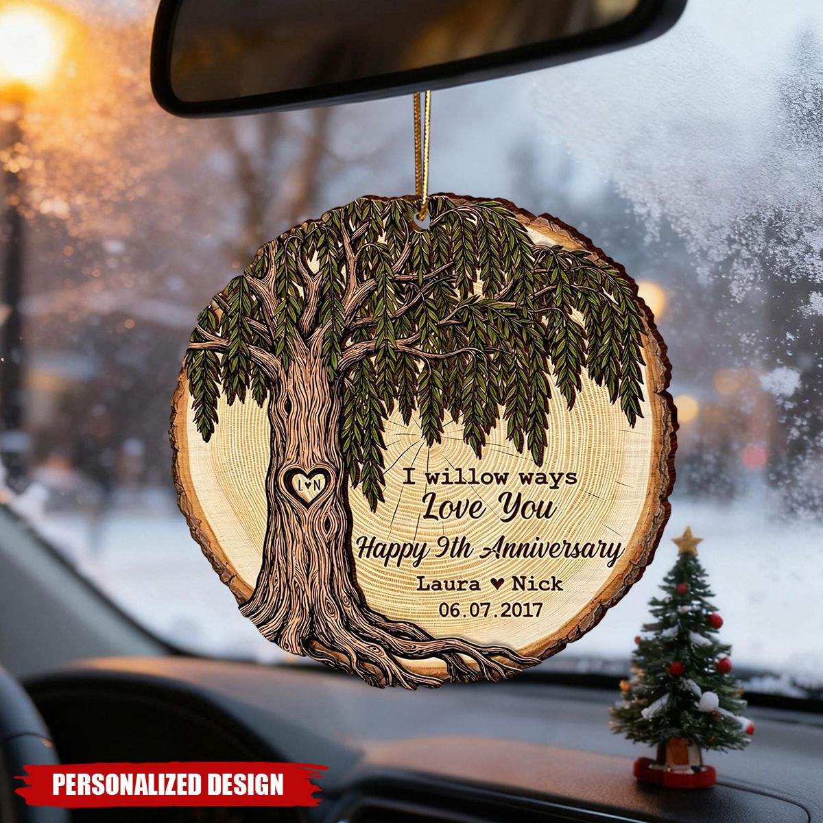 Personalized Willow Tree Wedding Anniversary Wooden Ornament