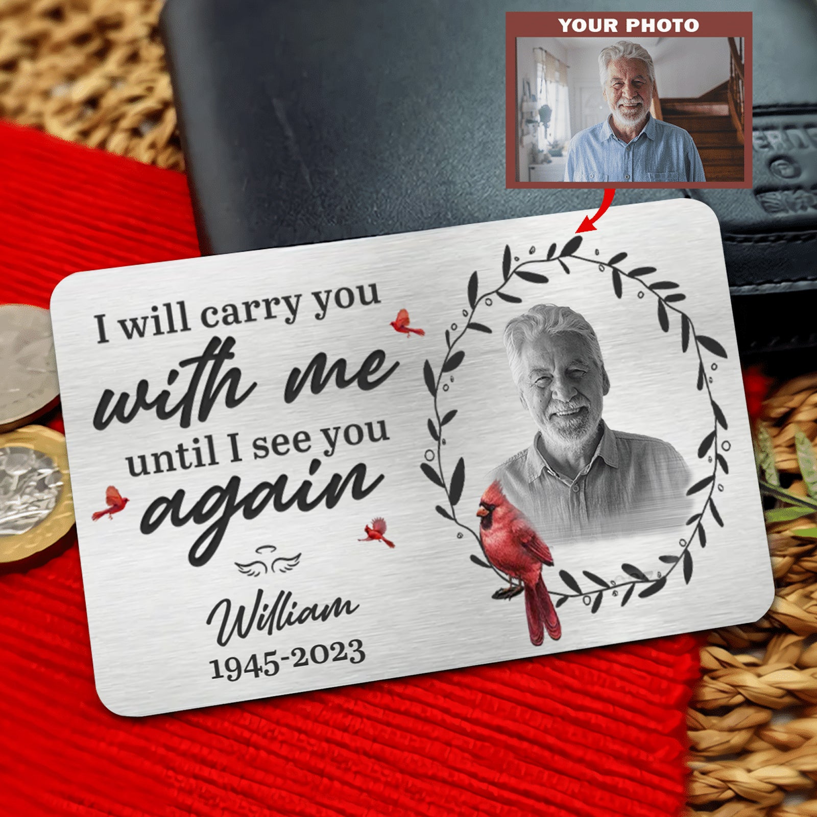 Custom Photo Always On My Mind - Memorial Personalized Custom Aluminum Wallet Card - Sympathy Gift For Family Members