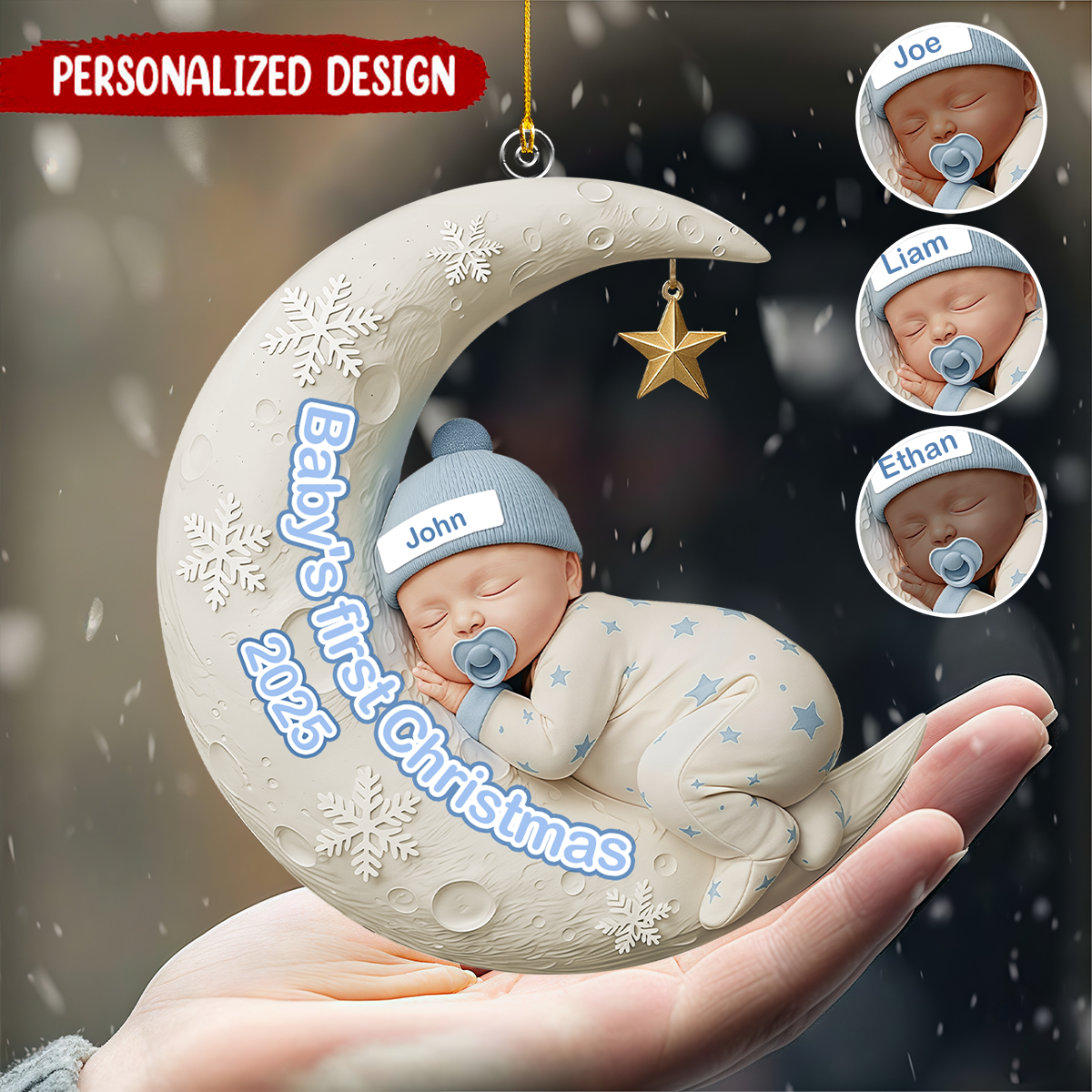 Personalized Baby’s First Christmas 3D Moon Acrylic Ornament