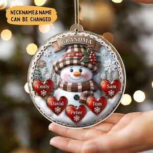 Warm Vintage Snowman Grandma Mom Sweet Heart Kids Personalized Ornament