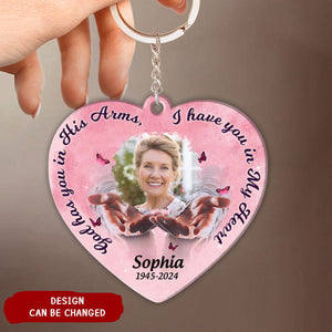 Memorial Upload Photo, God Has You In His Arms Personalized Keychain