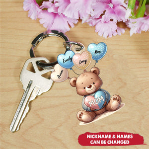 Cute Bear Grandma Mom Sweet Heart Balloon Kids Personalized Keychain