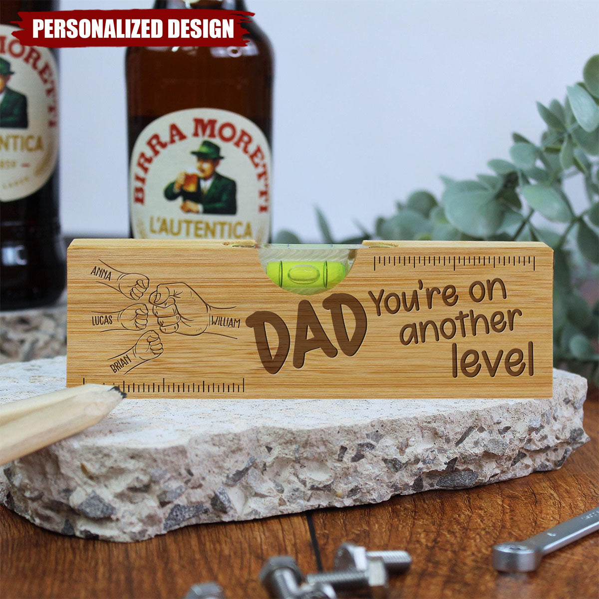 Dad Fist Bump - Personalized Custom Engraved Wooden Spirit Level Bottle Opener