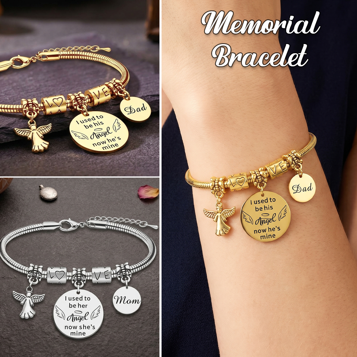 Always With Me, Personalized Angel Memorial Bracelet