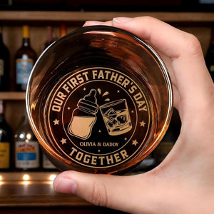 Personalized First Father's Day Together Whiskey Glass, Cheers To Daddy Gift