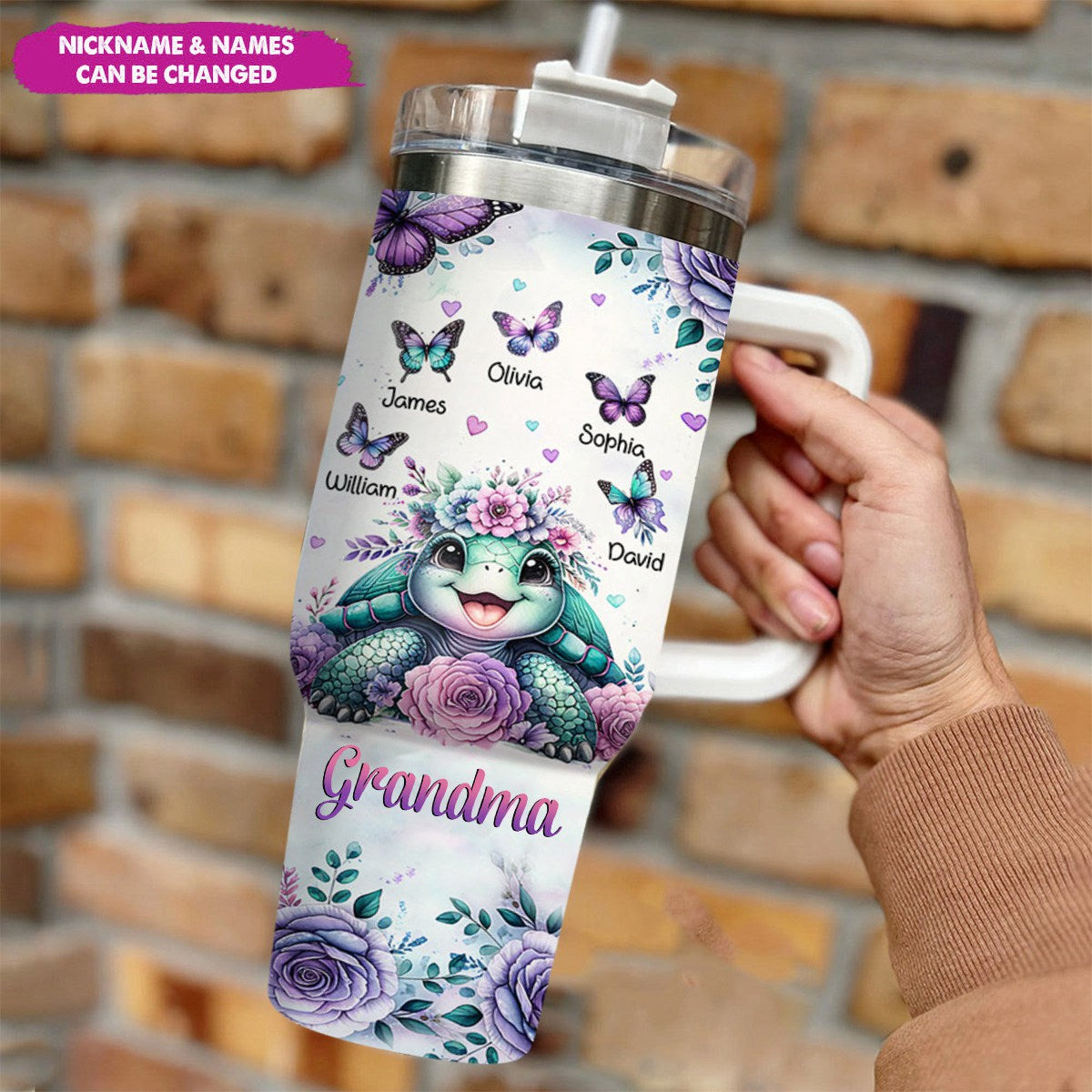 Personalized Purple Rose With Turtle Custom Butterfly 40Oz Tumbler