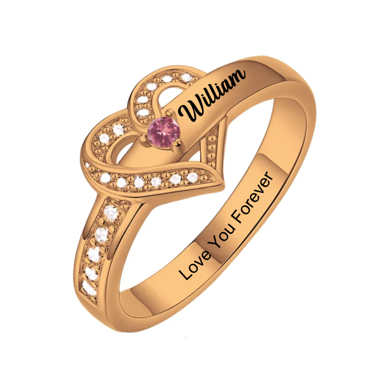 Personalized Name Heart Promise Birthstone Memorial Ring - HAPPARY