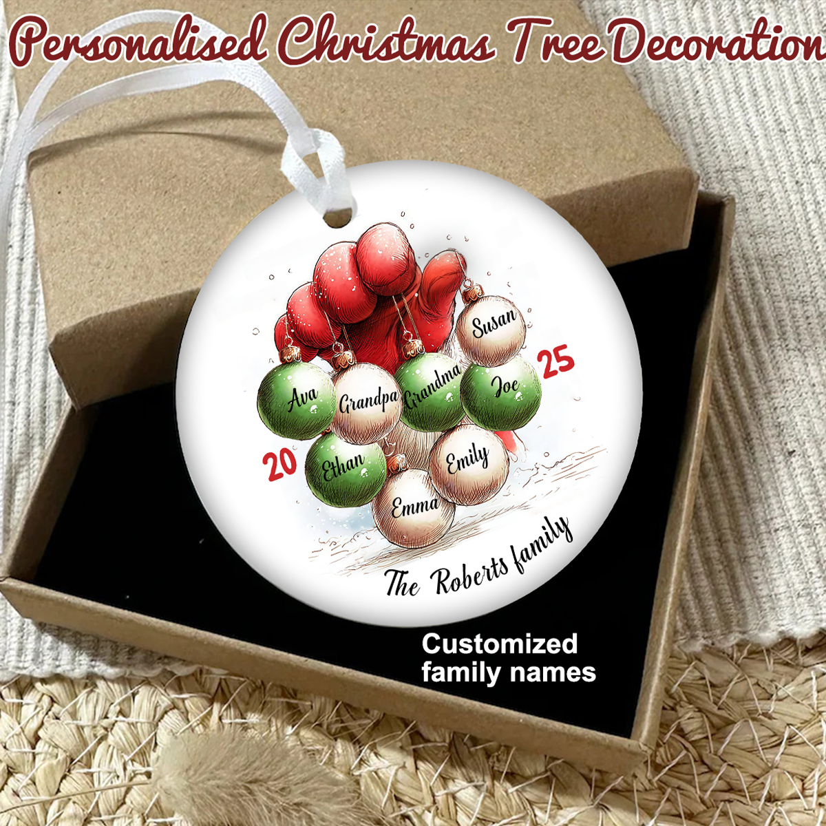 Santa Hand With Baubles - Family Personalized Christmas Ornament