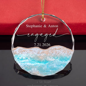 Personalized Beach First Christmas Engaged Married Glass Ornament
