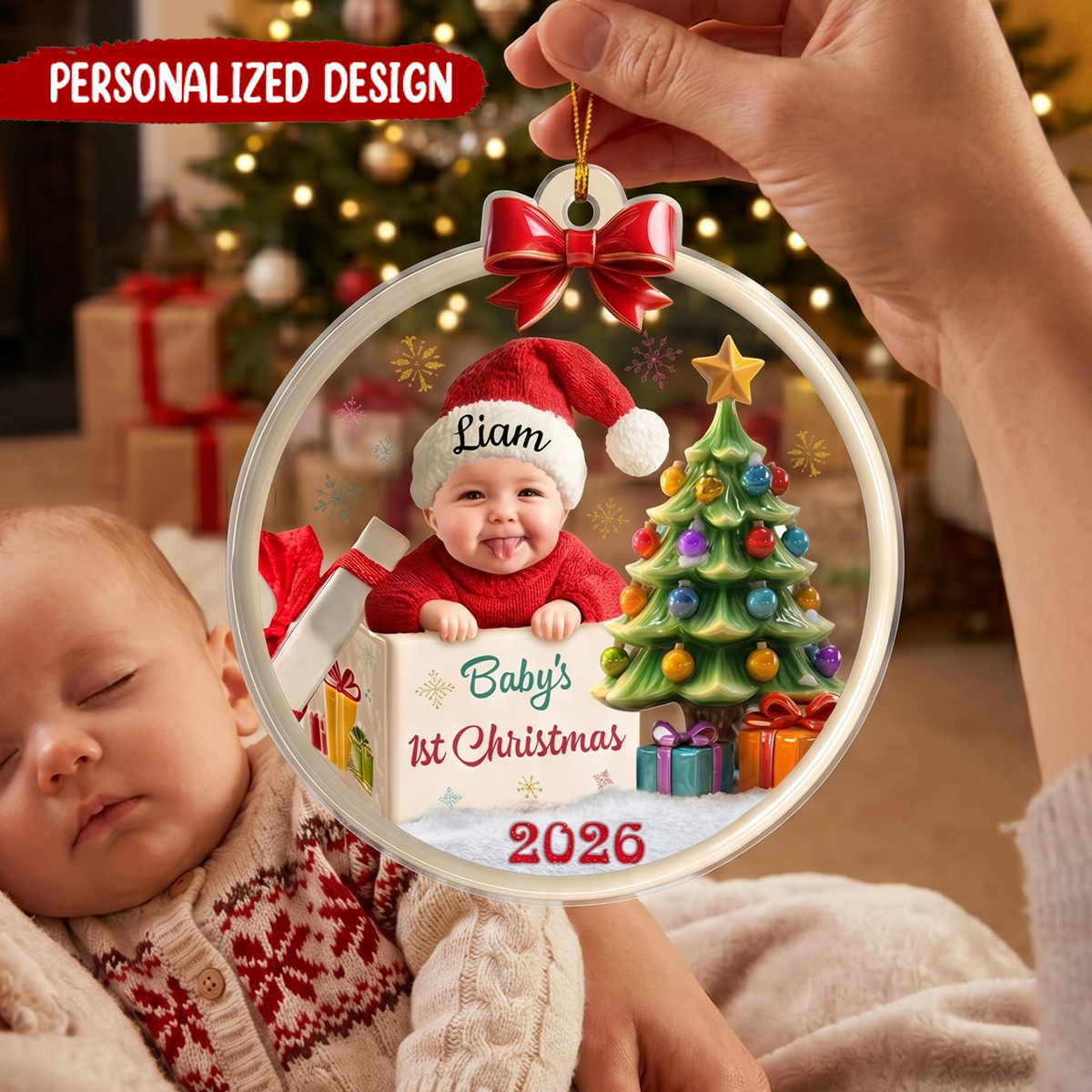 Personalized Baby's First Christmas Custom Baby Photo Ornament